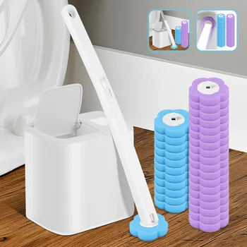 Toilettenbürsten-Set mit Einweg-Ersatzköpfen, langem Griff, wandmontiertes Reinigungsset (30 Stück)
