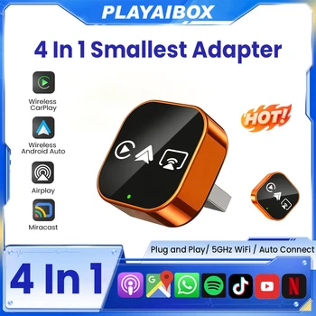 2026 4-in-1 Neuer Upgrade Carplay Adapter Kabelloses Android Auto Mirror Link Smart Mini AI Box USB