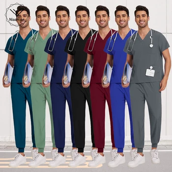Scrubs Männer Frauen Scrubs Uniformen Medizinische Jogger Set Krankenschwestern Zubehör Zahnklinik Hundesalon