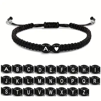 26 Buchstaben Initialen Herz Armbänder Handgefertigte Verstellbare A-Z Namensarmbänder Geflochtene Armbänder