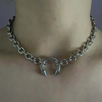 Mode Punk Nase Clip Halskette Retro Gothic Choker Halskette Dicke Runde Ring Geometrische Kette Niet Halskette