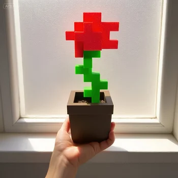 Pixel-Rosen-Blumenornament, 3D-gedruckte einzigartige Blumendekoration, Kunststoffprodukt, geeignet