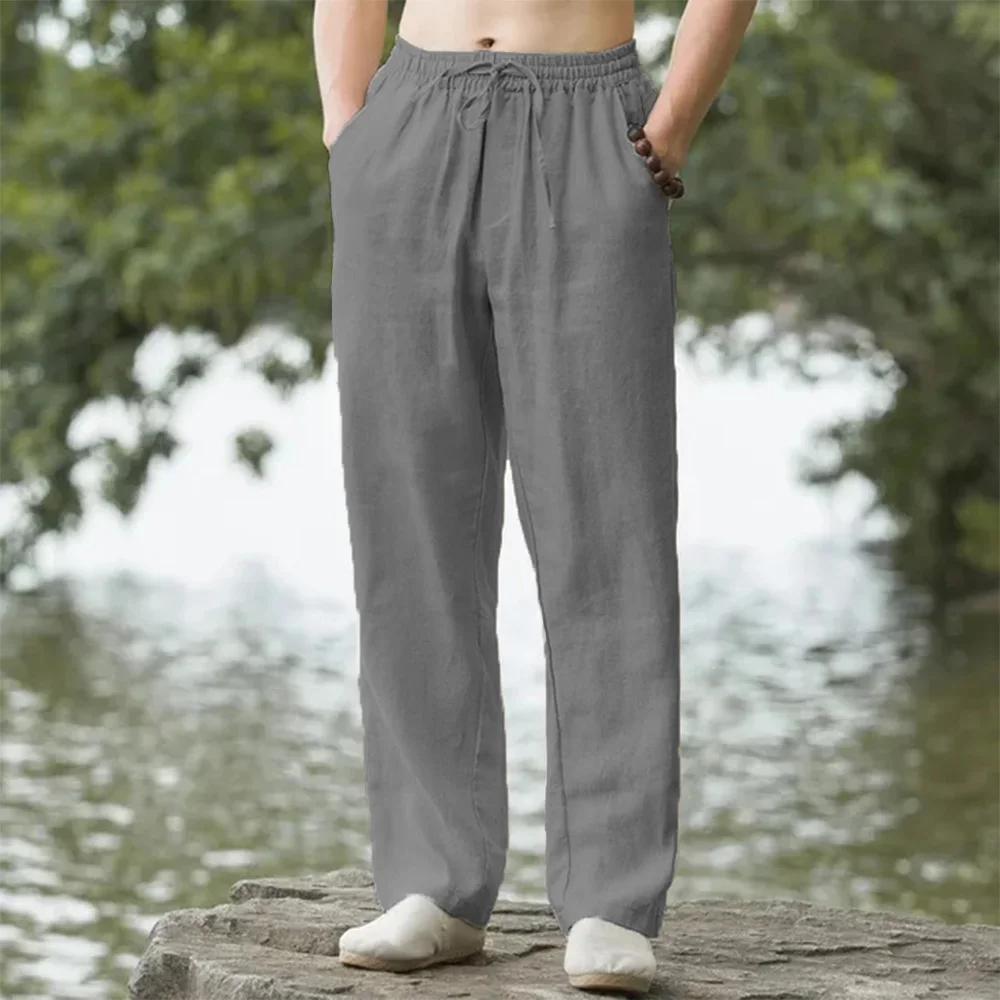 Männer Strand Hosen Jogger Streetwear Baumwolle Leinen – Bild 3