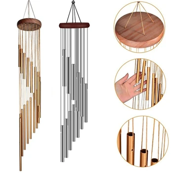 12 Röhren Windspiele aus Aluminiumlegierung mit Haken Gold/Silber Glocken für draußen Zuhause, Hochzeit
