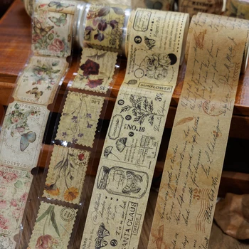4-Rollen-Set - Vintage Washi-Stanzaufkleberband - 2 Rollen 1,38 Zoll × 78,7 Zoll + 2 Rollen 1,57 Zoll × 78,7