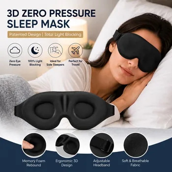 Unisex 3D Konturierte Schlafmaske, Rillenförmiges Design Memory-Schaum Lichtblockierende Augenmaske, Weich
