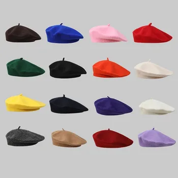 Herbst Winter Warme Wolle Baskenmütze Einfarbig Elegante Plain Cap Retro Alle Abgestimmt Französisch Künstler