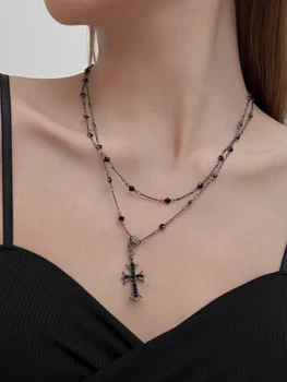 Persönlichkeit Kreuz Anhänger Halskette Punk Vintage Doppel Schichten Schlüsselbein Colliers Halskette Party