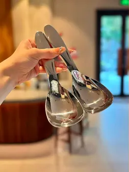 Schneckenförmiger Nudellöffel aus 304 Edelstahl, Großer Löffel zum Servieren von Suppe und Reis
