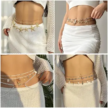 Mode Böhmische Taille Kette Seestern Imitation Perle Körper Kette Seestern Shell Anhänger Strand Bikini Shell