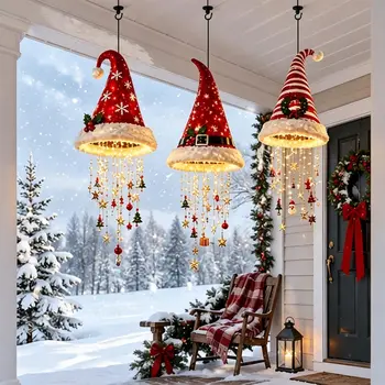 LED-Weihnachtsmannmütze, hängende Lichterkette, Weihnachtsmützen-Anhänger mit Quaste, Glocke
