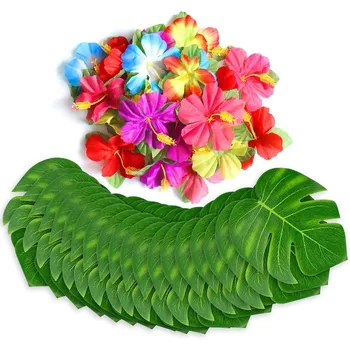 Tropische Palmblatt-Hibiskusblüten-Imitationsblätter für Hawaii-Party-Thema (20 Stück)