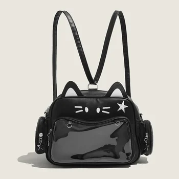 Damenmode Rucksäcke Y2K Korean Japan Kawaii Katze Ita Tasche PU Süße Mädchen Transparente Tasche Ästhetische