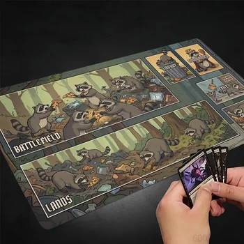 Trash Panda Racoon Spielmatte, magische Partyspielmatte, strapazierfähiges Gummi für TCG-Spiele, 35 x 60 cm