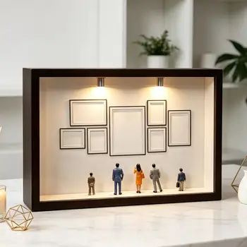 DIY-Museumsbox mit Licht-Silhouetten-Gehäuse, 7 kleinen Bilderrahmen und 8 Figuren, Miniatur-Museum für uns