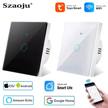 Tuya Smart Leben Licht Schalter WiFi Touch Sensor Smart Switch App Fernbedienung Kein Neutral Draht 110V 220V