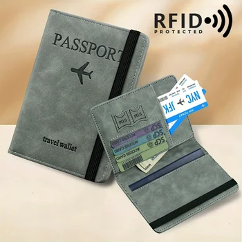 Retro PU Reisepass-Etui, RFID-Blockierendes Multifunktions-Portemonnaie, Reisepasshülle mit Fächern für Karten