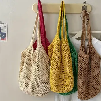 Damen-Freizeittasche mit großem Fassungsvermögen, gewebte Tasche - Strandtasche im offenen Stil