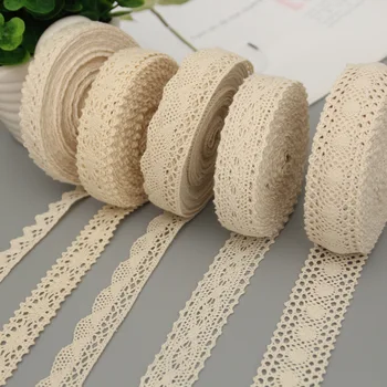 5 Meter Baumwoll-Spitzenbesatzband, beige, Nähbesatz, Spitzenband, Häkelspitze, Stoff, DIY, Hochzeit, Party
