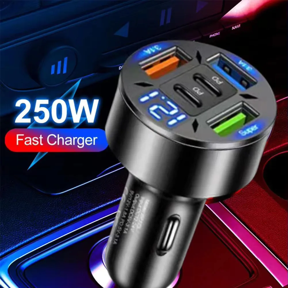 Auto-Ladegerät 250 W mit 5 Anschlüssen, USB-C PD und QC 3.0