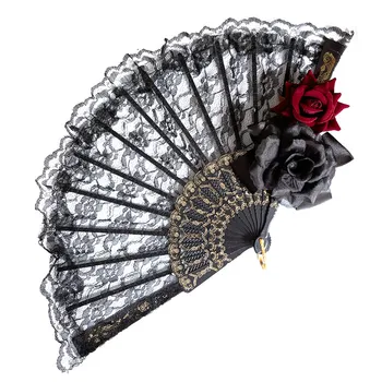 Lolita Gothic Fan Viktorianische weibliche Spitze Handfächer Vintage Schwarz Weiß Rot Rose Bambus Fans Cosplay