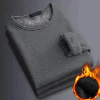 Winter Herren Langarm Thermo Underwer T-Shirt Fleece Bottoming Shirt Rundhals Shirt Fashion Plus Samt