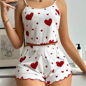 Damen-Pyjama-Set, Nachtwäsche, 2-teilig, kurze Tanktops und Shorts, S, M, L, weiß, belüftet, weich, lässig