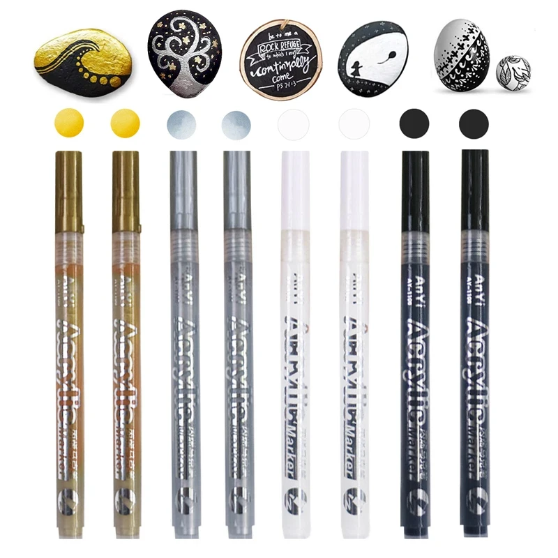 3 Teile/satz Acryl Marker Farbstift Schwarz/Weiß/Gold/Silber