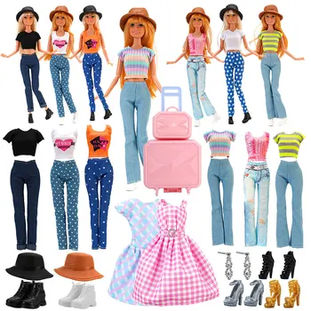 Mode Mini Koffer Für Puppen Reise Fall Outfit Täglichen Tragen Hemd Hose Kleidung Für Puppe Zubehör kinder