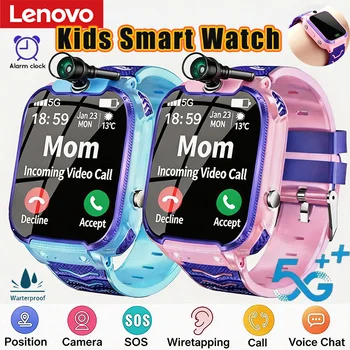 Lenovo 5G Kinder Smartwatch GPS-Ortung SIM-Karte Anruf SOS Kamera Wasserdichte Kinderuhr für Jungen Mädchen