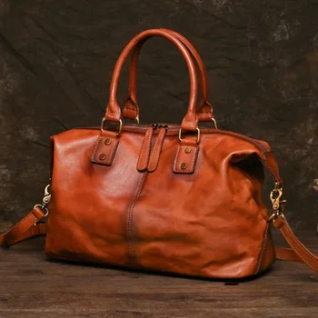 Luufan Vintage Echtes Leder Reisetasche Für Männer Weiche Rindsleder Unisex Reise Duffel Große Schulter Tasche