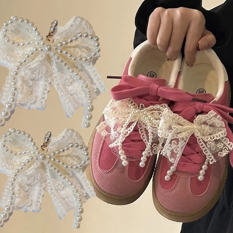 Mode Spitze Perle Bogen Schnürsenkel Schnalle Turnschuhe