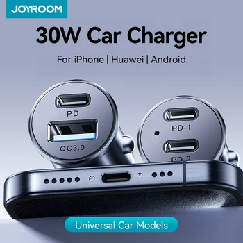 Joyroom 30W Mini-Autoladegerät PD QC3.0 USB Typ-C Schnellladegerät Dual-Ports-Autoladegerät für iPhone Samsung