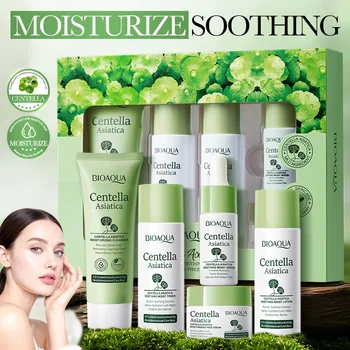 BIOAQUA Centella Asiatica Hautpflegeset Feuchtigkeitsspendende Gesichtsreinigung Gesichtscreme Serum (5 Stück)