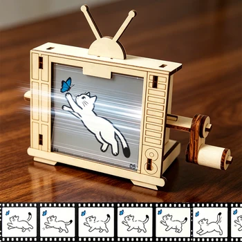 Kinder-TV-förmiges STEM-Wissenschaftsexperiment-Spielzeug, Baukasten mit Handkurbel-Animationsmaschine