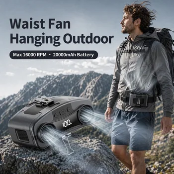 Socoolfan Taillenventilator zum Umhängen, tragbarer Outdoor-Nackenventilator, 5/10 Geschwindigkeiten, starker