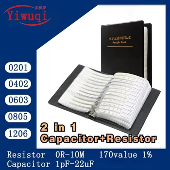Widerstands- und Kondensator-Buch 2 in 1 SMD-Chip-Muster 0201 0402 0603 0805 1206 0R~10M 1% 1PF-22UF