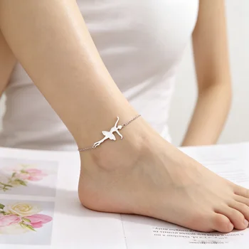 Kkjoy Ballerina-Silhouette-Fußkettchen aus Edelstahl, Fußkette, Sommer-Strandschmuck, Geschenk