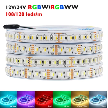 5 m RGBW RGBWW LED-Streifenlicht, 4 Farben in 1 Chip, 12 V, 24 V, 5050, 120 60, 108 LEDs, flexibles Band, RGB