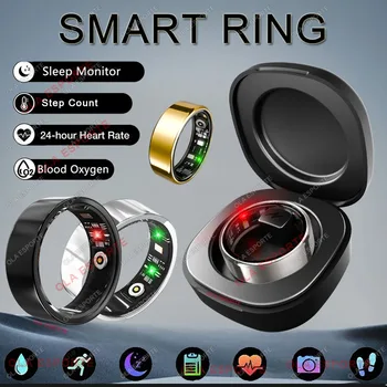 R09 Smart Ring für Männer und Frauen mit Ladeetui, Herzfrequenz-Blutsauerstoff, Hauttemperaturmonitor, 5ATM