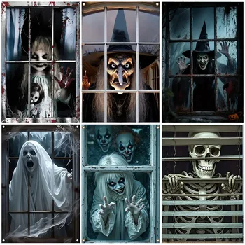Gruseliger Halloween-Vorhang, Fensterbanner, Horror, hängendes Tuch, Familie, Party, Dekoration, Hexe, Zombie