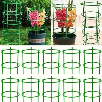 Stapelbare Pflanzenstützringe aus Kunststoff - 10-stufige Gartenpfähle zum Klettern von Blumen (60 Stück)