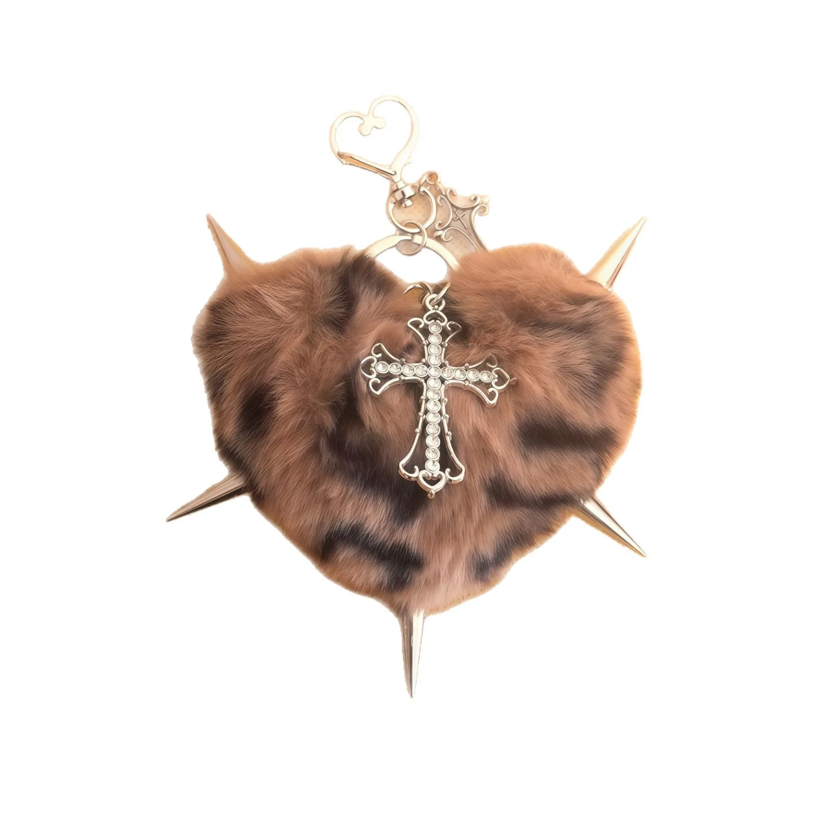 Punk Schmuck Leopardenmuster Nieten Kreuz Schlüsselanhänger – Bild 5