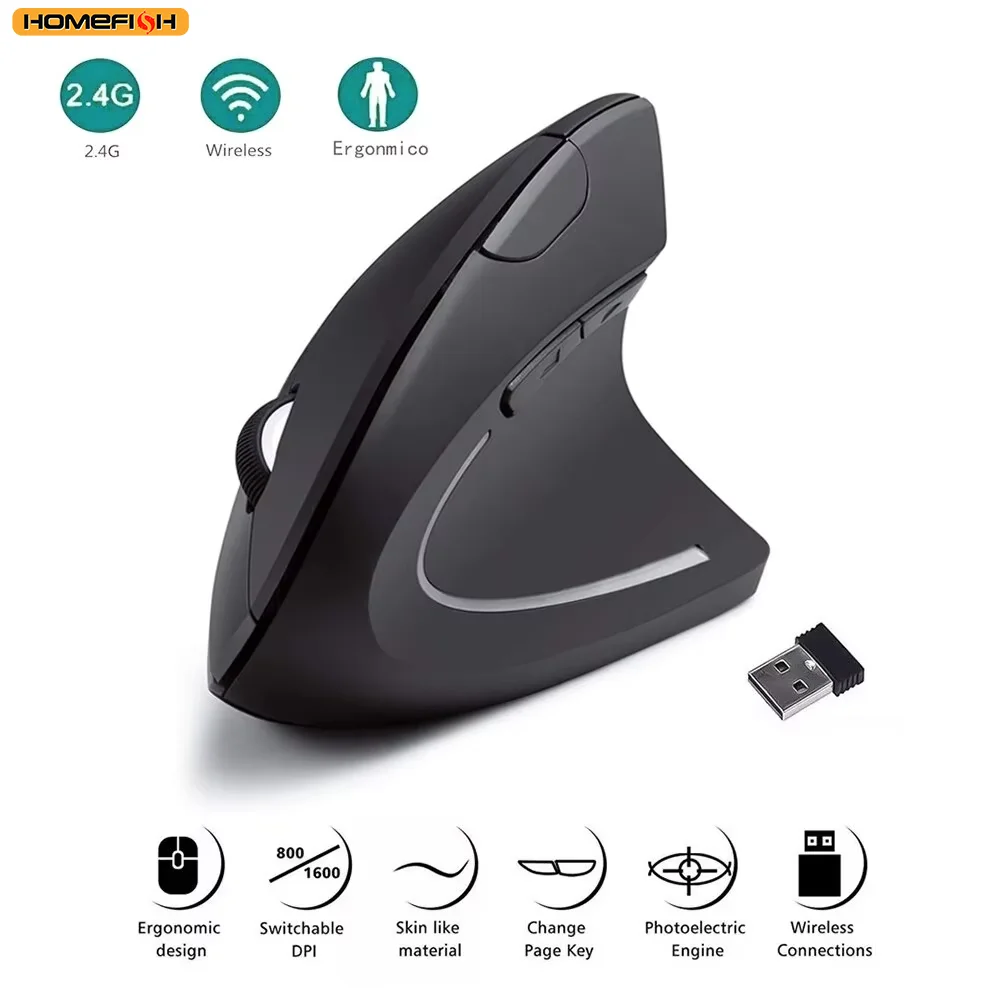 HOMEFISH Vertikale Maus, ergonomische 2,4-GHz-Funkmaus
