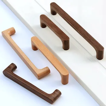 Nordic Holz Schrank Griff Solide Holz Küche Tür Griff Kommode Kleiderschrank Knöpfe Schrank Schublade Ziehen