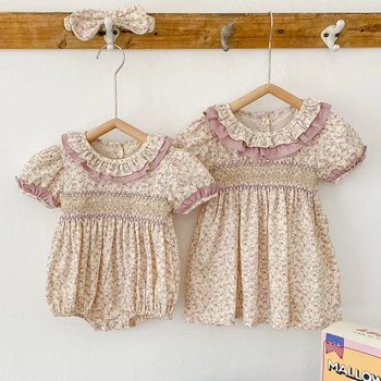 Sommer Baby Mädchen Kleidung Kurzarm Spitze Blume Mädchen Kleid Baumwolle Babyspielanzug Prinzessin Kleid