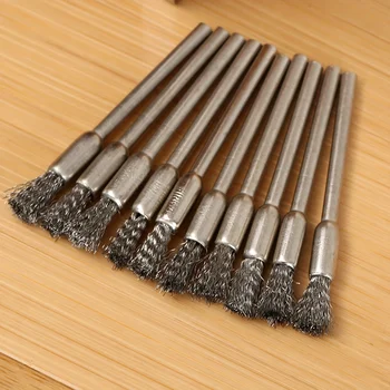 10 Edelstahl-Drahtbürsten mit 3,17 mm Griff - ideal zum Drehen von Werkzeugen, ideal zum Reinigen