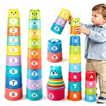 Kinder-Stapelbecher Regenbogen-Faltbecher Baby Frühpädagogisches Puzzle-Spielzeug Farbsortierungstraining