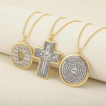 Nidin Neue Trendy Runde Kreuz Anhänger Halskette Für Frauen Männer Christian Bibel runen Kupfer Schmuck