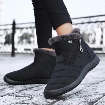 Damenschuhe, einfarbig, warm, mittelhohe Baumwollstiefel, Damen-Winterschuhe, Baumwollstiefel, günstige